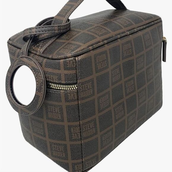 Steve Madden Block Logo Vanity Cosmetic Case w/Detachable mirror- Cognac - Picture 3 of 11